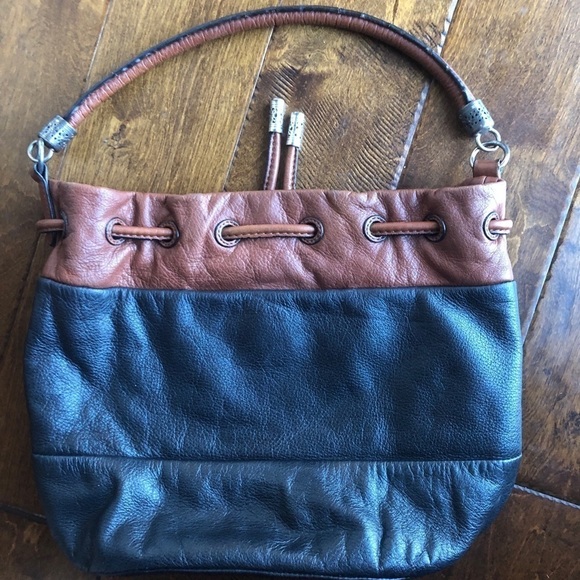 Brighton brown black color block leather purse shoulder bag thick strap - Picture 2 of 5